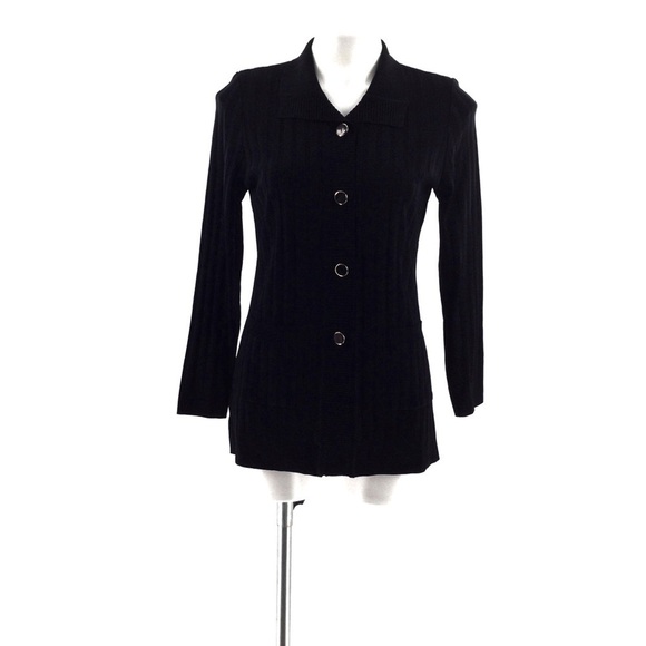 Exclusively Misook Petite Black Knit Button-Down Cardigan - Picture 1 of 11
